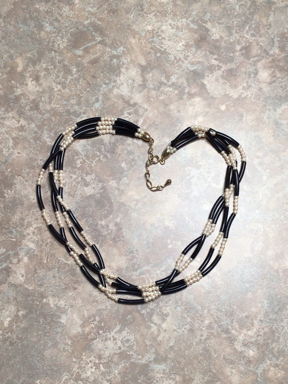 Multi-Strand Black and Cream Bead Necklace - Women Jewelry